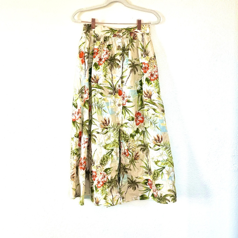 Zara Palm Tree Print Midi Skirt 100% Cotton Boho Vacation Bahamas S Small - Picture 2 of 11